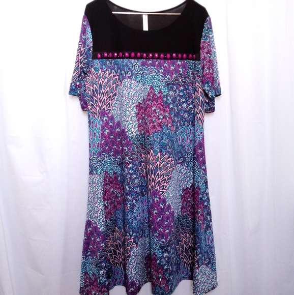 Perseption Dresses & Skirts - PERSEPTION WOMEN A-LINE PEACOCK PRINT CAREER DRESS